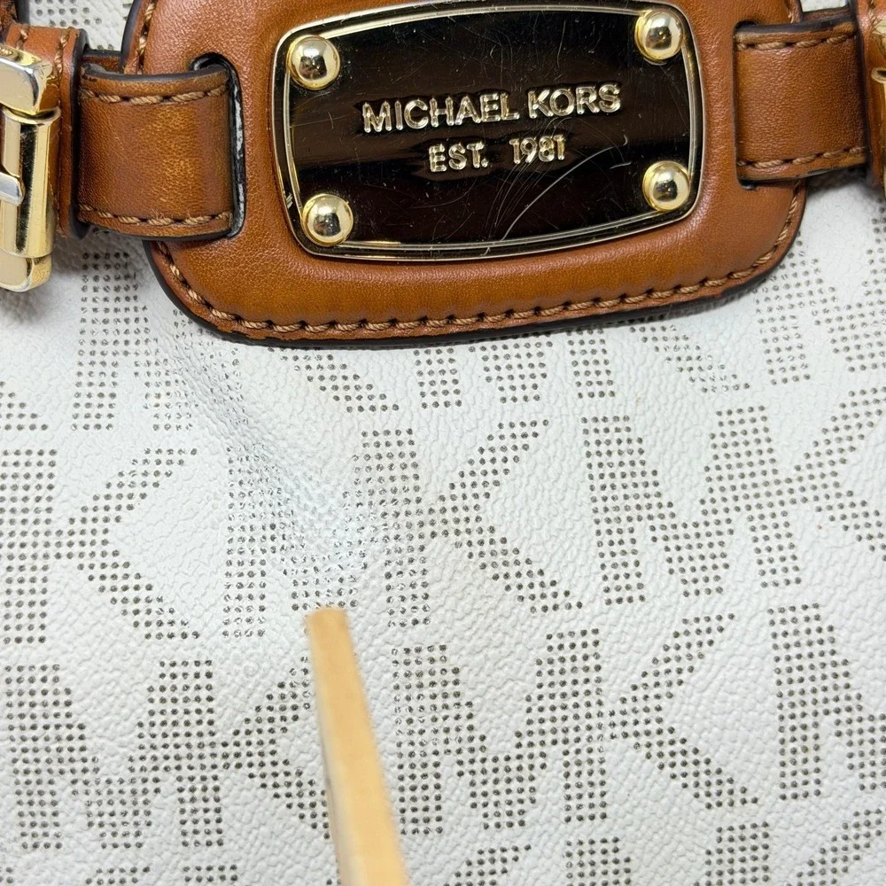 Michael Kors Hamilton Large Satchel Vanilla MK Signature Shoulder Bag Purse